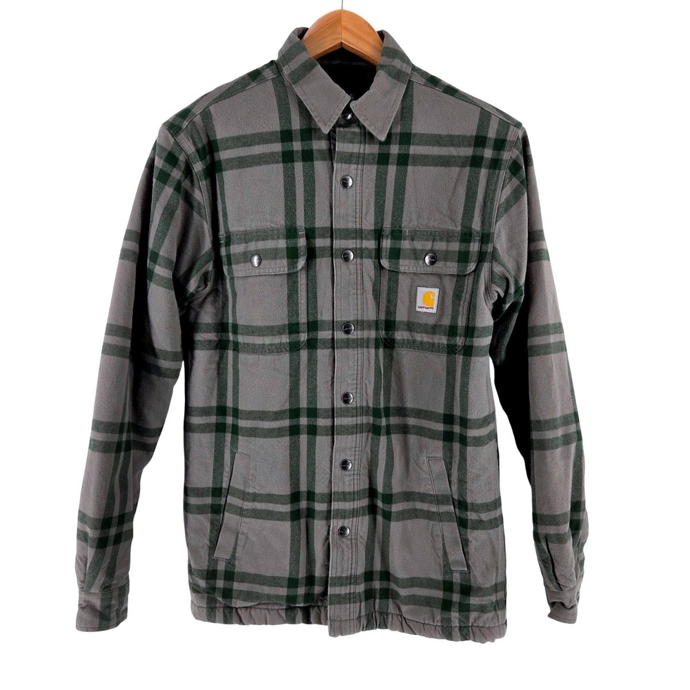 Carhartt Sherpa Lined Flannel Shirt‎ Gray Plaid Outdoor Heavyweight Snap Men's S